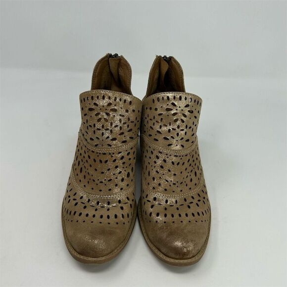 Sofft Beige Gold Tan Leather Wyoming Laser Cut Ankle Booties Size 7M Back Zip - Picture 4 of 12